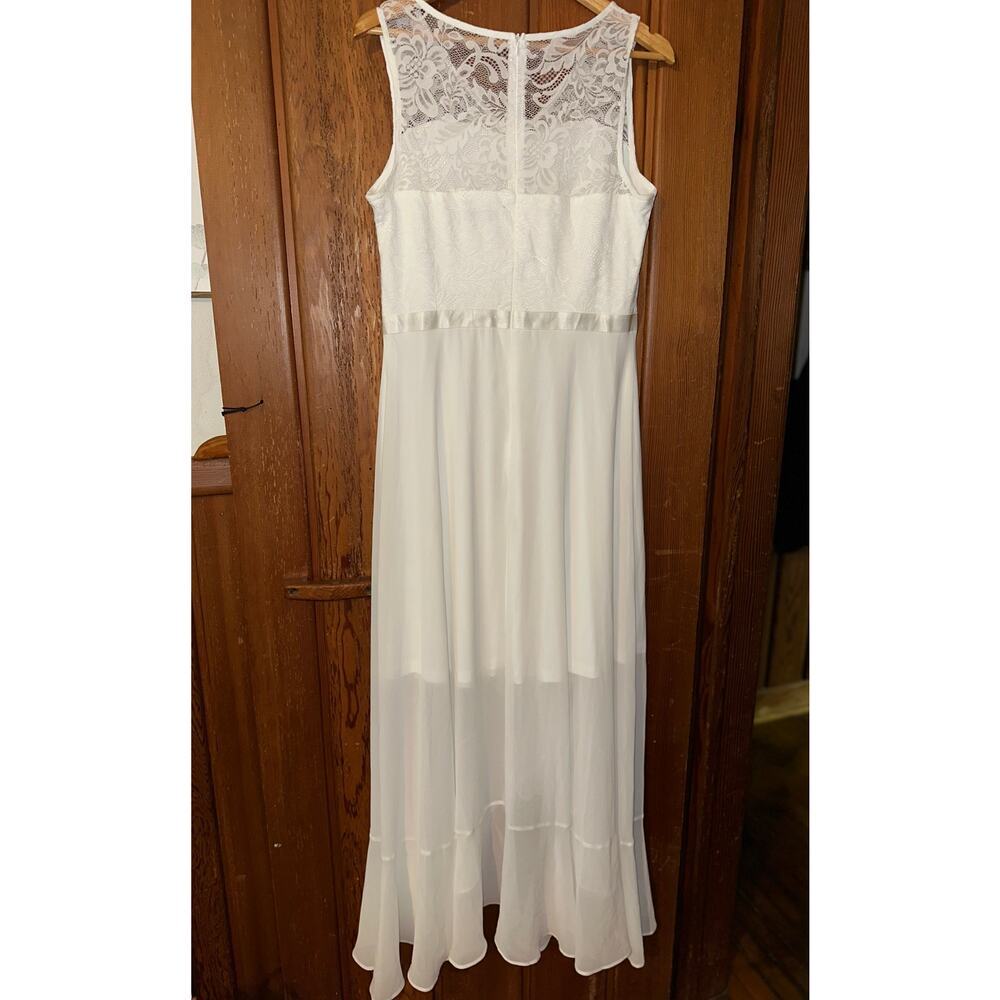 Women’s Floral Lace Dress Elegant V Neck Ruffle zip back White XL Beach wedding - Picture 13 of 14